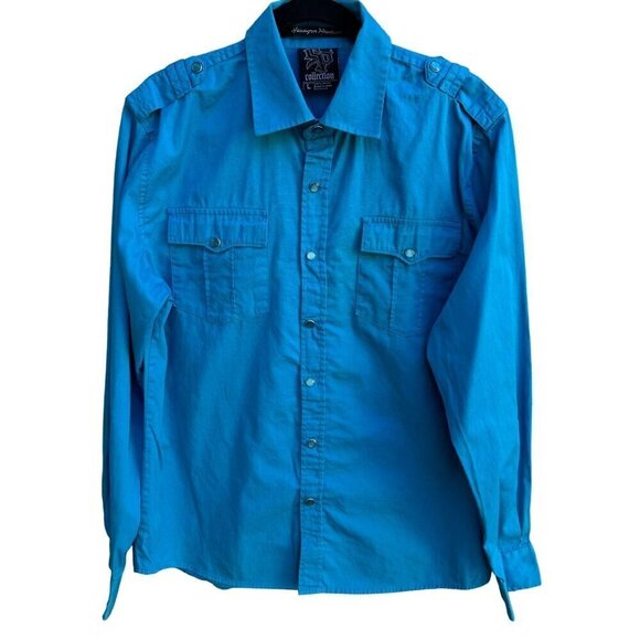 Hexagon Product Southpole Y2K Blue Epaulettes Long Sleeve Snap Closure Shirt L - Picture 1 of 10